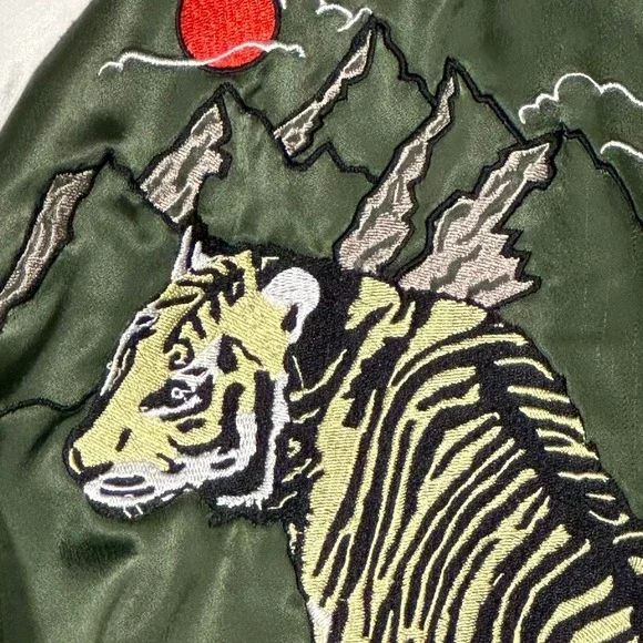 Adidas Sample Bomber Jacket Kids 5/6‎ Sukajan Tiger Embroidered Satin Green Rare - Picture 11 of 16